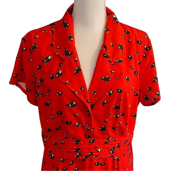 eShakti Red Midi Dress with Black Floral Pattern - Picture 3 of 14